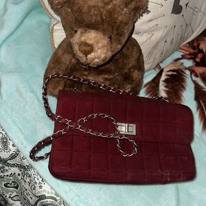 CHANEL Red Quilted Shoulder Bag with Chain Straps